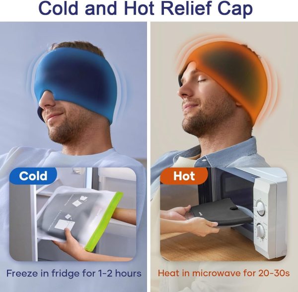 Headache Relief Hat For Migraine Relief, Tension, One Size Fits All Headache Cap With Reusable Ice Gel Pack For Puffy Eyes, Stress Relief