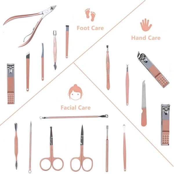 Manicure Set,18 In 1 Professional Women Grooming Kit, Pedicure Kit, Nail Clippers And Beauty Tool Portable Set, Rose Gold Stainless Steel Manicure Set With Luxurious Travel Case(rose Gold) (18pcs)